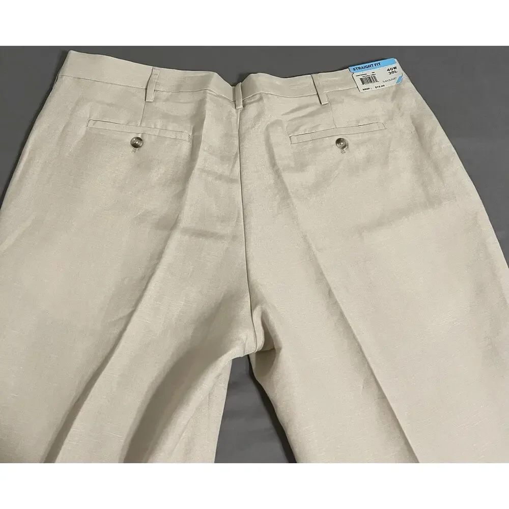 NWT Savane Straight Fit Natural Linen Pants – Men’s 40W x 30L, Beige, MSRP $72